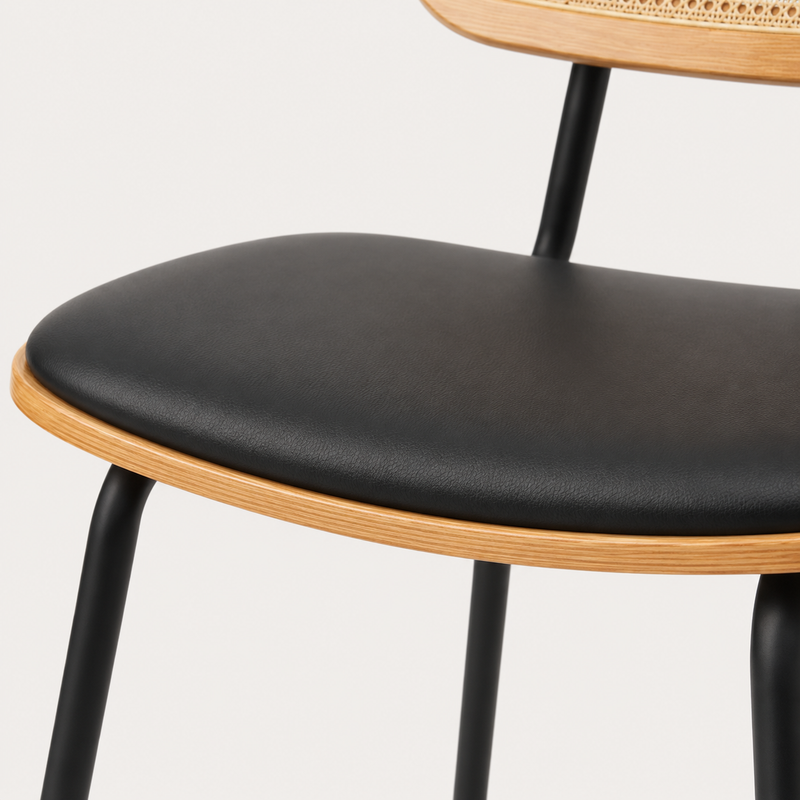 Sora Set of 2 Rattan Frame Black Bar Stools