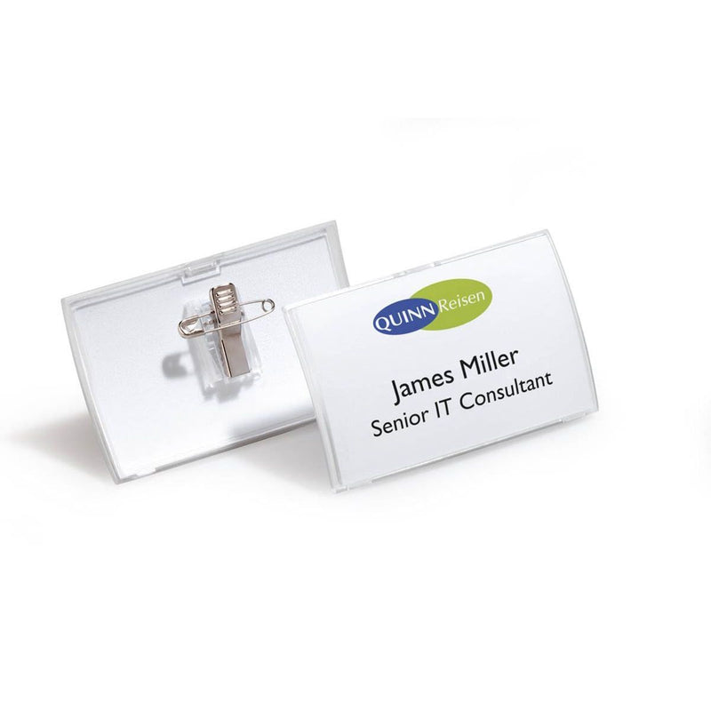 Durable CLICK FOLD Convex Clip & Pin Name Tag Badge Holder | 25 Pack | 54 x 90mm