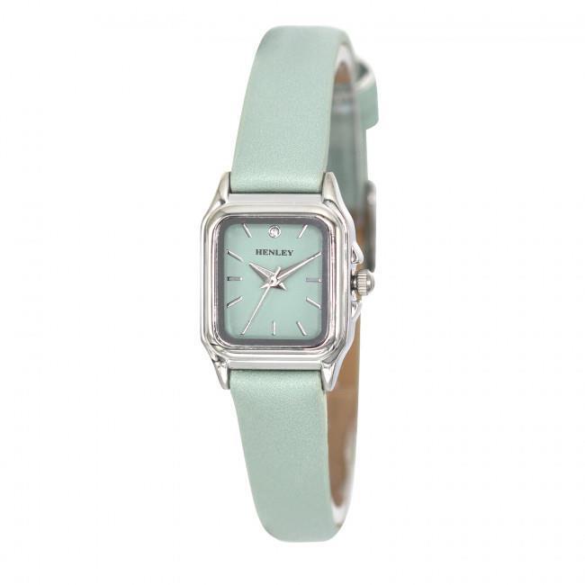 Henley Ladies Petite Rectangular Dial Leather Strap Watch Sage Green H06181.11