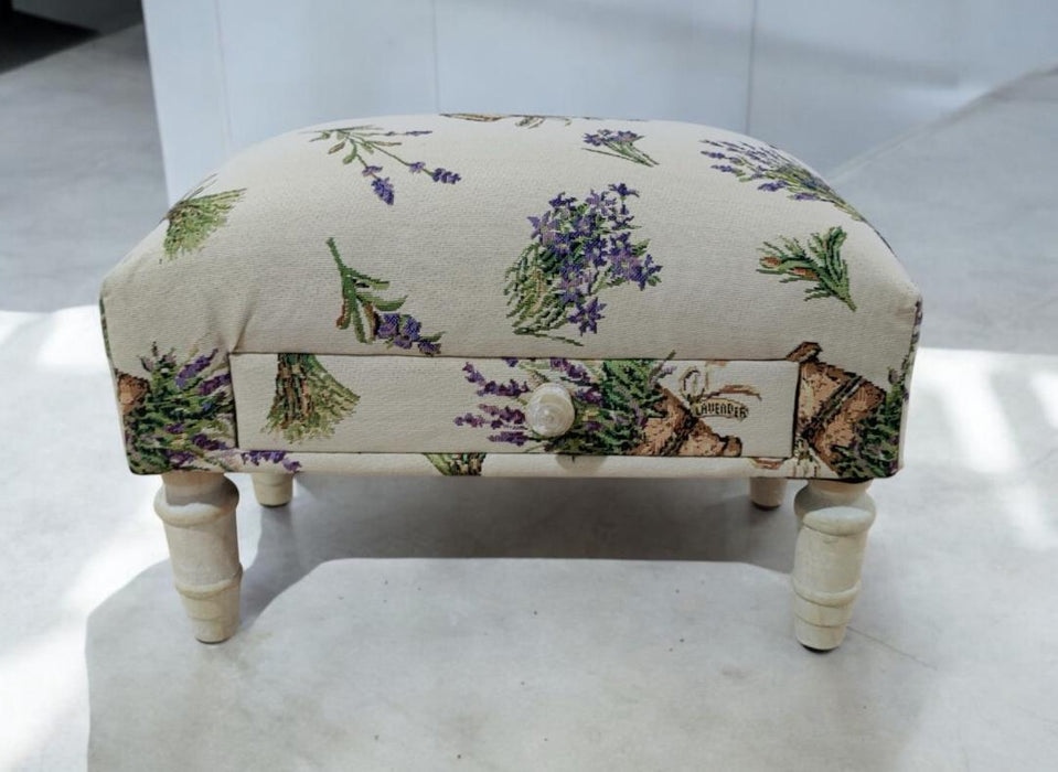LAVENDER FABRIC FOOTSTOOL WITH DRAWER