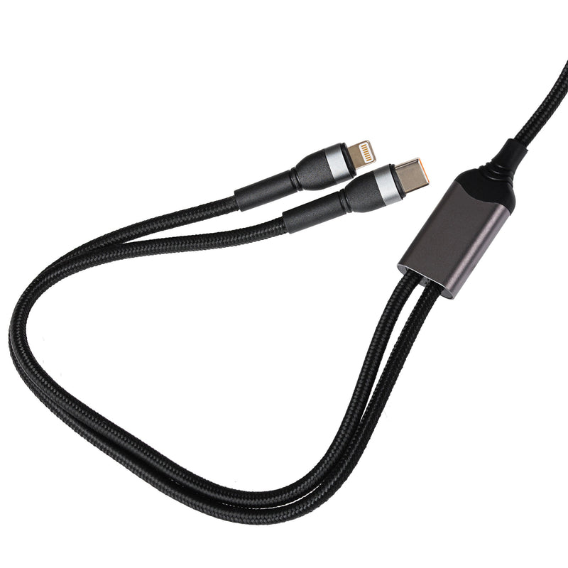 Maplin 2-in-1 USB-C to Multi-Charging USB-C 65W & Lightning 12W Braided Cable