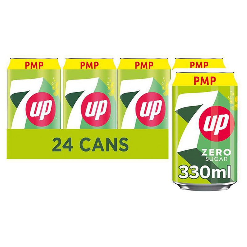 7UP ZERO SUGAR Free Lemon & Lime Can PMP 330ml (Case of 24)