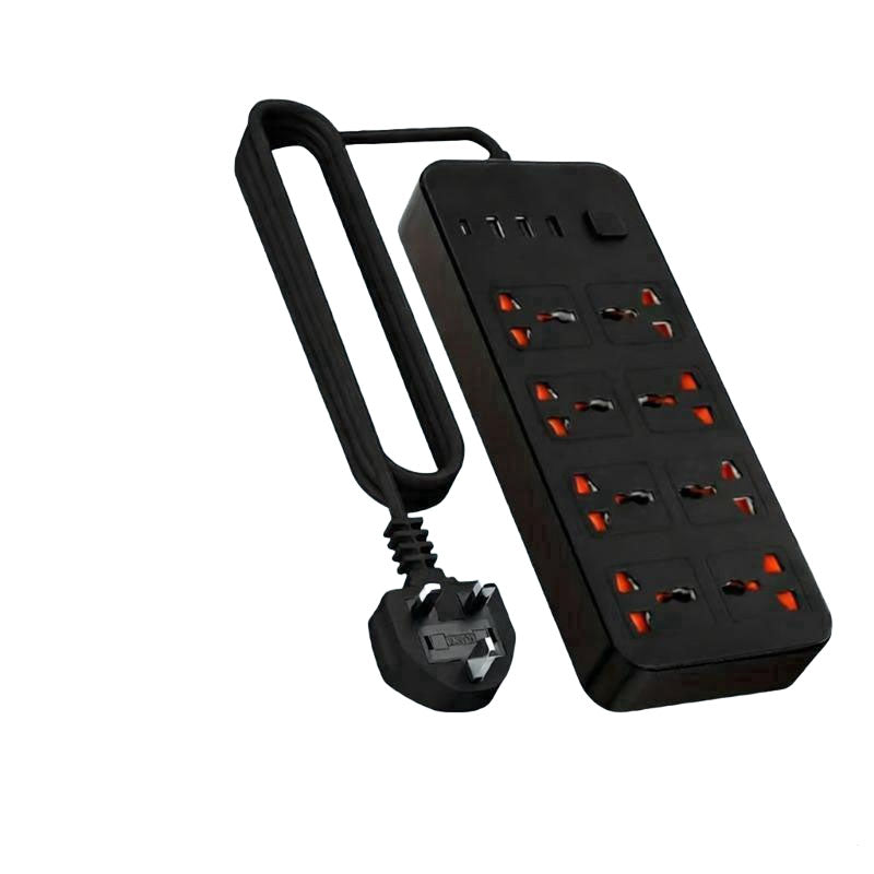 8 Gang Extension Lead with 3 USB & Type-C Fast Charging Power Plug Socket Slots