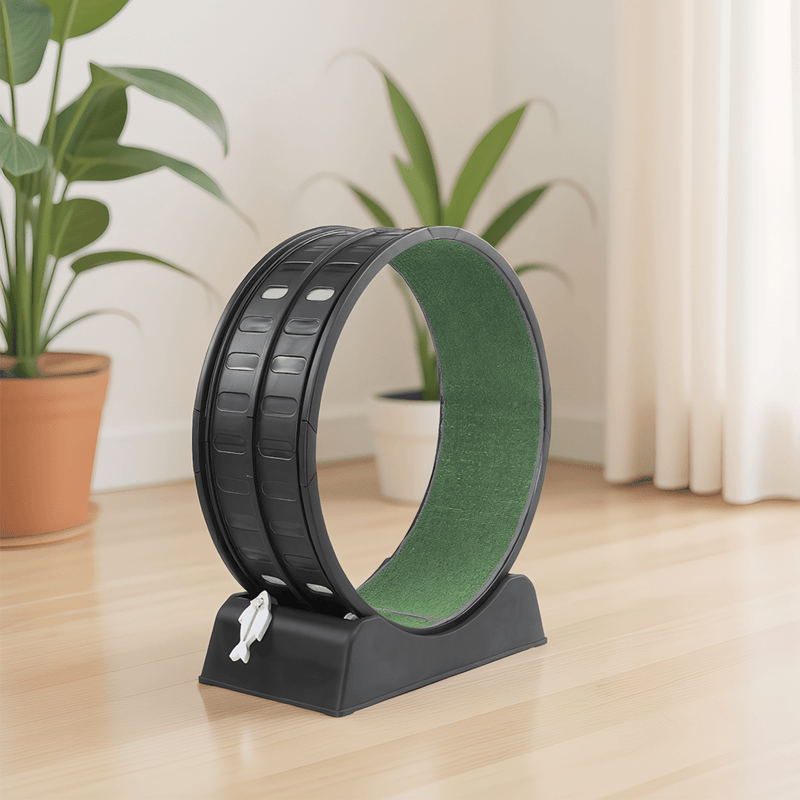 80*34*86CM Black PP track connector assembly, round shape with green carpet + 1 cat teaser stick, 15kg cat treadmill - InStock