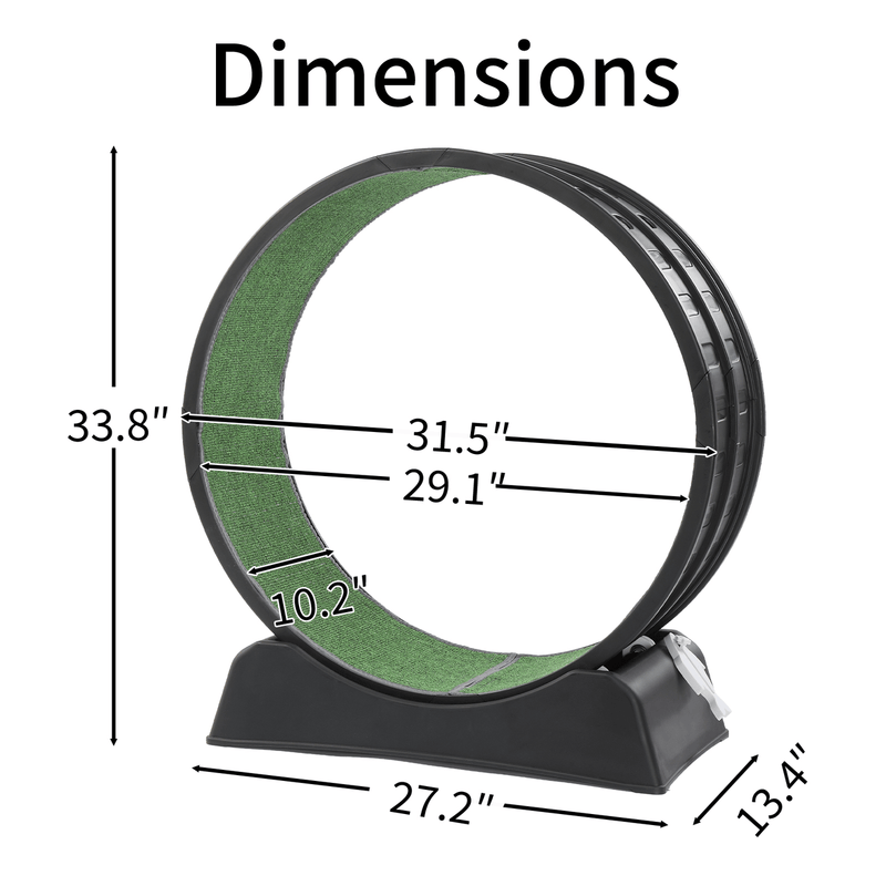 80*34*86CM Black PP track connector assembly, round shape with green carpet + 1 cat teaser stick, 15kg cat treadmill - InStock