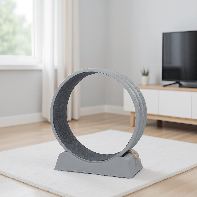 80*34*86CM, Gray PP track connector assembly, Round shape with gray carpet + 1 cat teaser stick, 15kg cat treadmill - InStock