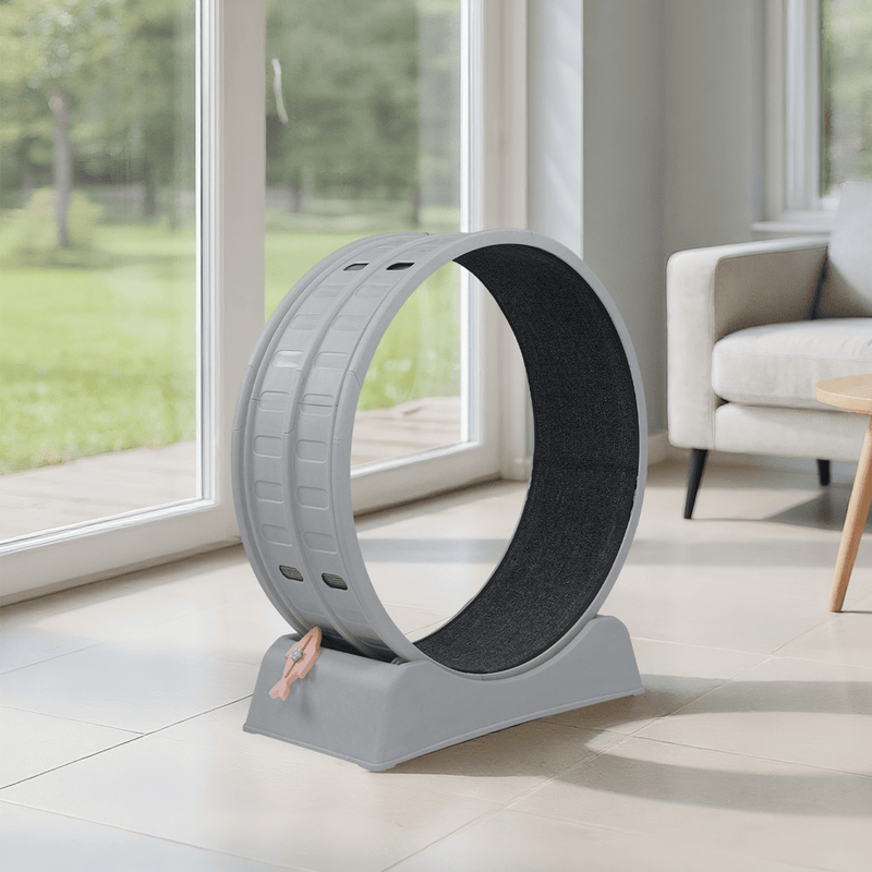 80*34*86CM, Gray PP track connector assembly, Round shape with gray carpet + 1 cat teaser stick, 15kg cat treadmill - InStock