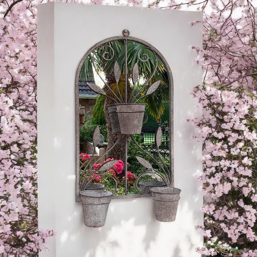 80CM WALL MIRROR WITH TRIPLE PLANTER - InStock