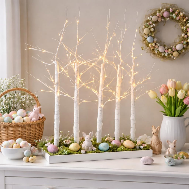 80cm Pre Lit Birch Twig Tree Warm White LED Table Decoration