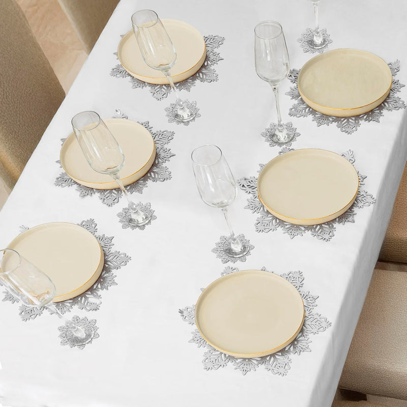Set of 6 Silver Snowflake Placemats And Coasters