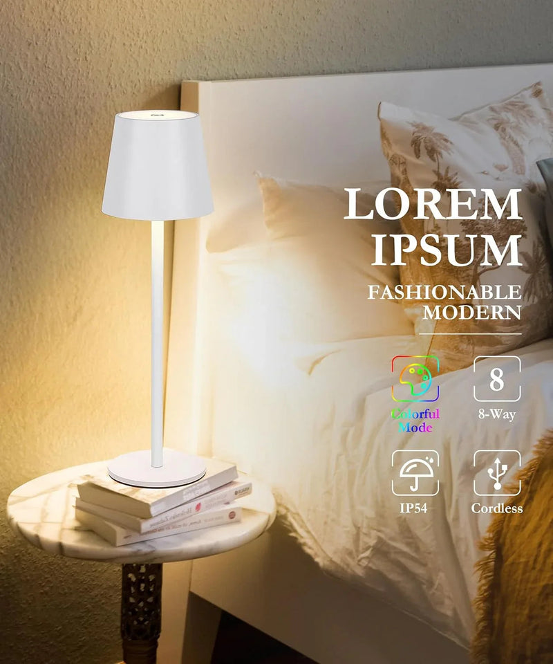 Cordless LED Table Lamp Rechargeable RGB Light Touch Dimmable IP54 White 2 Pack