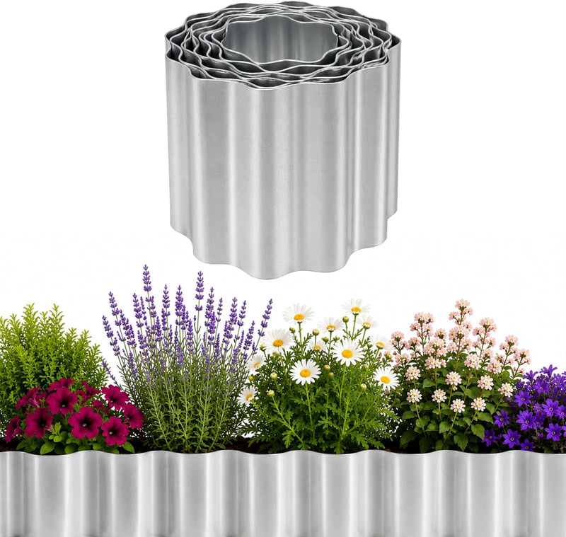 Metal Garden Border Edging Roll 5m × 15cm Galvanised Steel