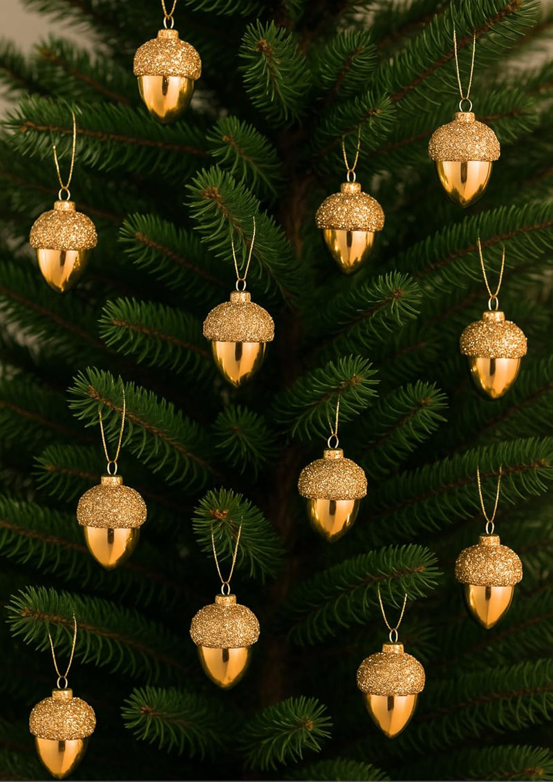 12 pack of Gold Acorn Xmas Baubles