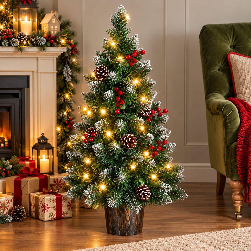 Small Pre Lit Christmas Tree 90cm with Snowy Branches