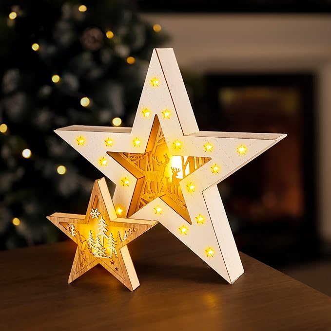 Wooden Double Layer Detachable LED Star Decoration