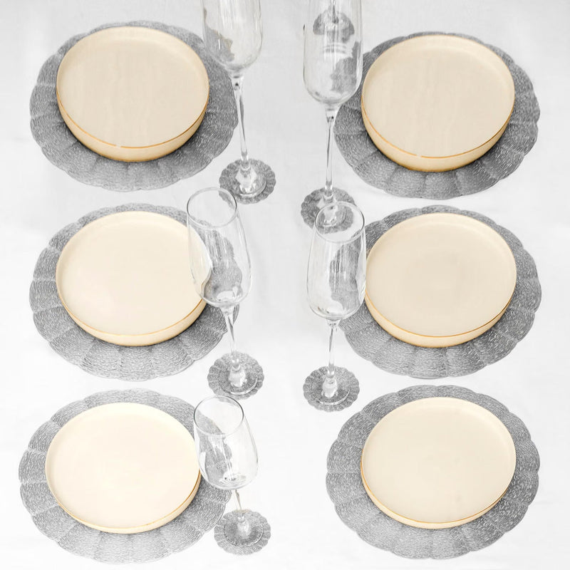 Set of 6 Silver Leaf Placemats & Coasters
