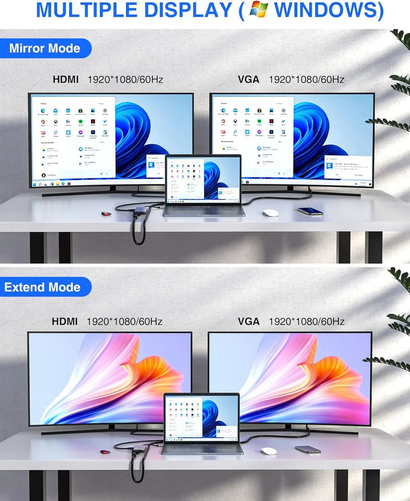 Docking Station 11-in-1 Adapter with Ethernet 4K HDMI VGA USB3.0 USB2.0 SD/TF