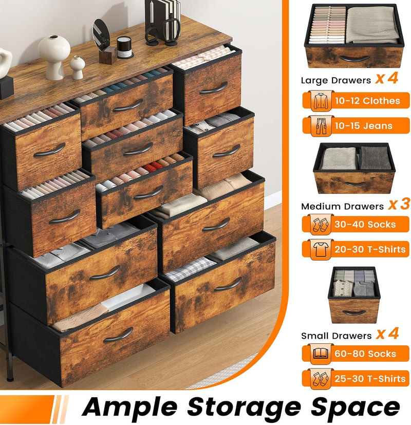 Chest of Drawers 11 Drawer Large Dresser Metal Frame MDF Top Bedroom Storage