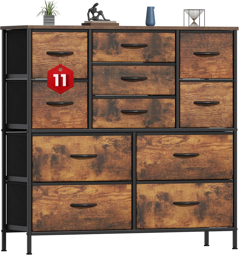 Chest of Drawers 11 Drawer Large Dresser Metal Frame MDF Top Bedroom Storage