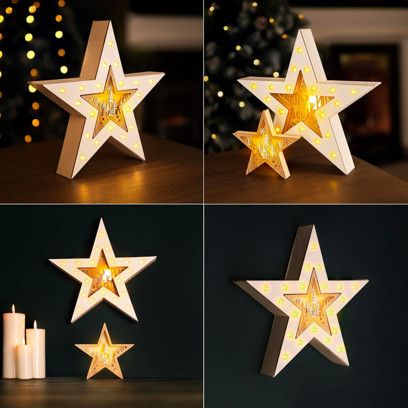 Wooden Double Layer Detachable LED Star Decoration