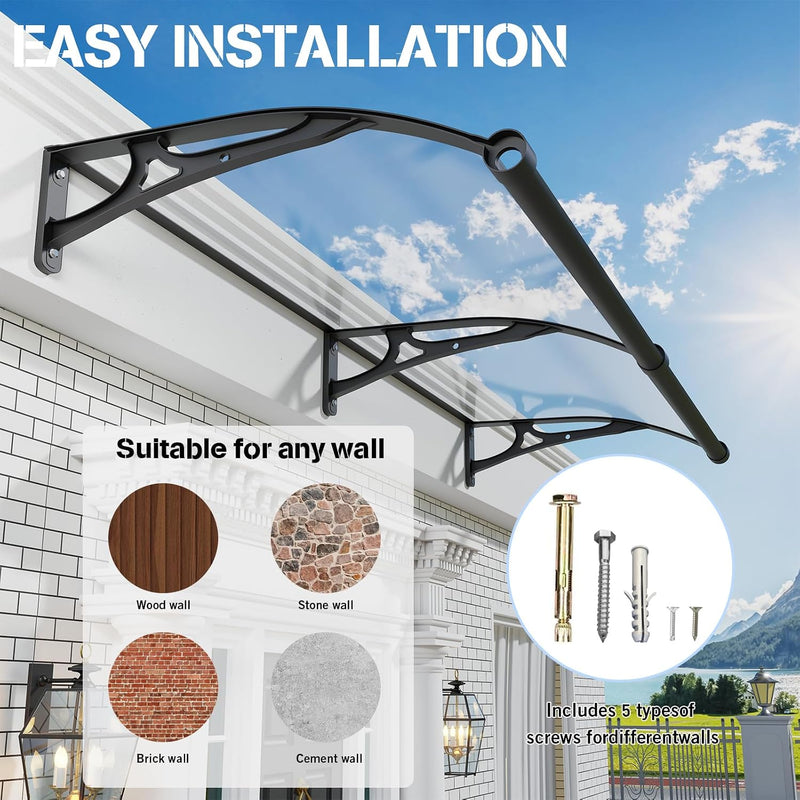 Door Canopy Awning 32 x 80 inch Polycarbonate Aluminium UV Rain Snow Protection