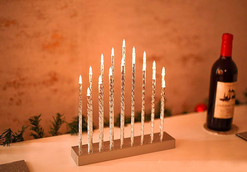 Christmas 17 Warm White LED Pipe Candle Bridge (Silver)