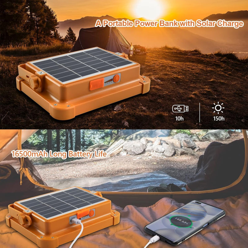 Solar LED Floodlight with Built-In USB Power Bank | 4 Brightness Settings | Waterproof Outdoor Security Light for Camping, Garage & Car Repair