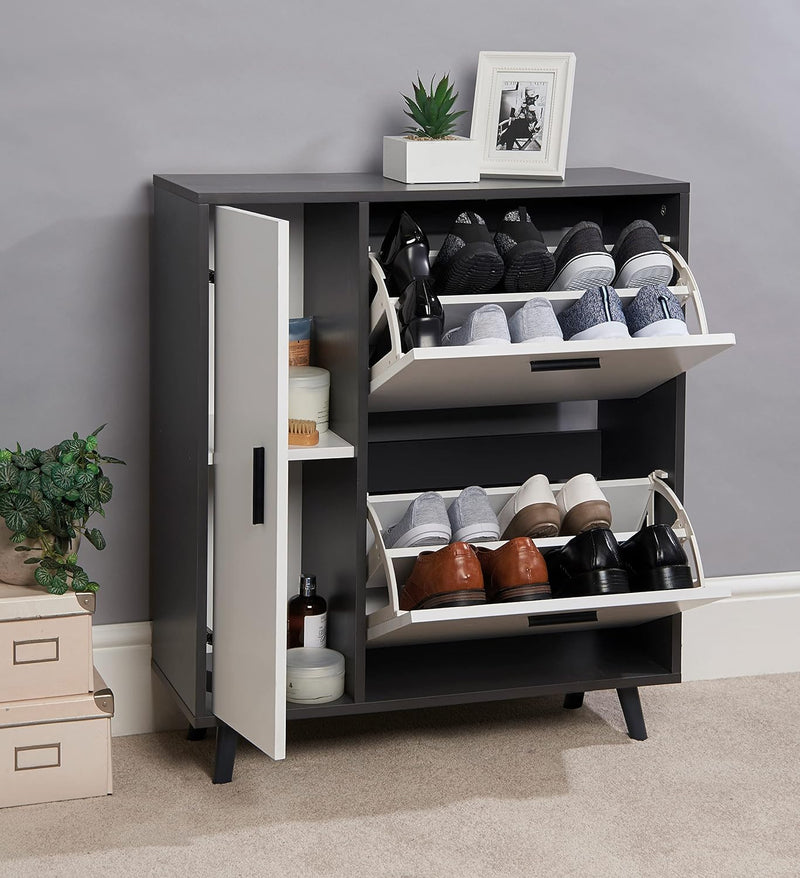 Greenhurst Shoe Storage Cabinet with Side Cupboard, Wooden Grey/White H86 x W75cm