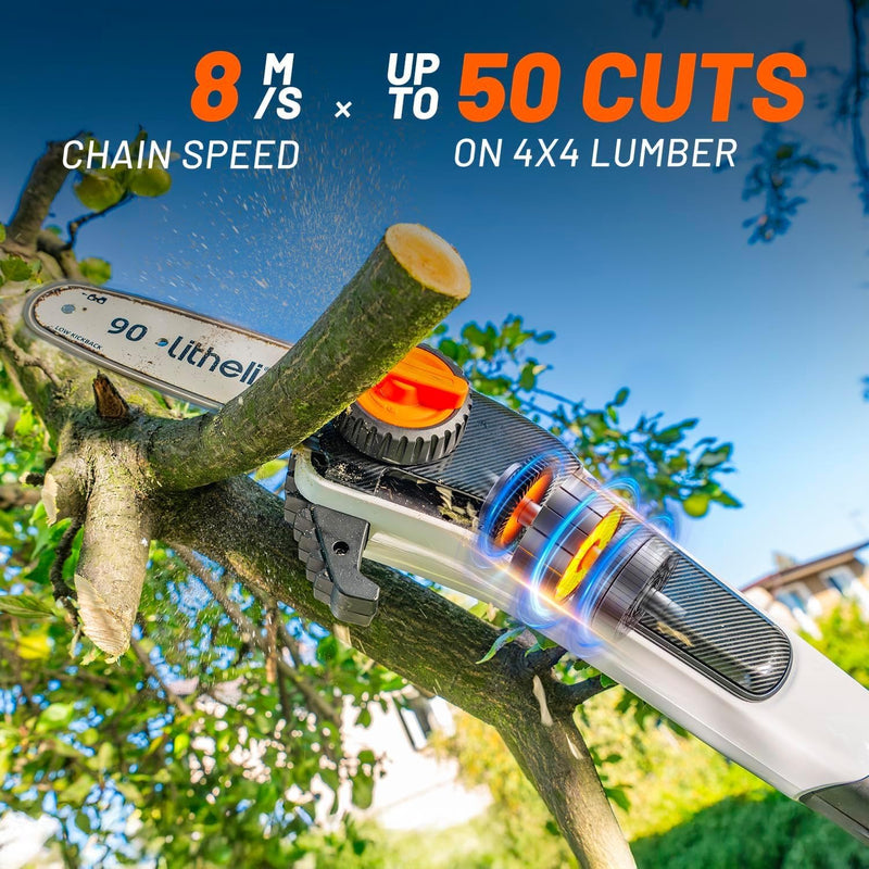 Cordless Pole Saw 20V 20cm 8m/s 10000mAh Battery Tree Pruner Litheli Chainsaw Kit
