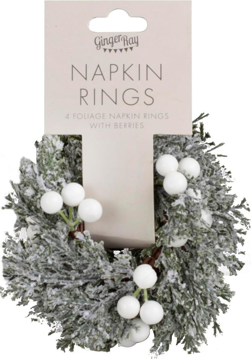 Ginger Ray 4 Foliage Christmas Napkin Rings, New but missing berries, no frost