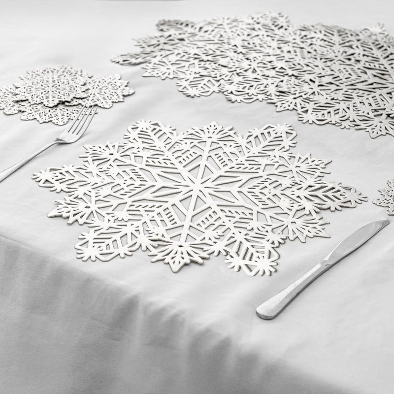 Set of 6 Silver Snowflake Placemats And Coasters