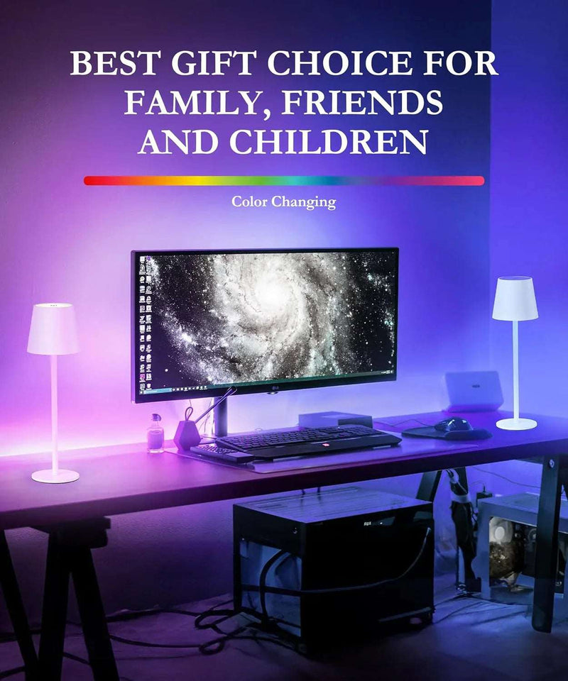 Cordless LED Table Lamp Rechargeable RGB Light Touch Dimmable IP54 White 2 Pack