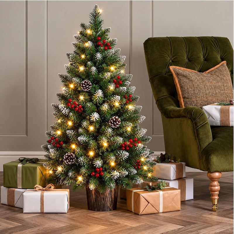 Small Pre Lit Christmas Tree 90cm with Snowy Branches