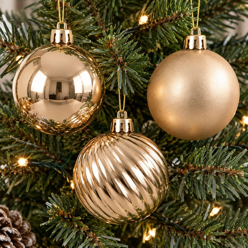 36 Pack Champagne Baubles Christmas Tree Decorations