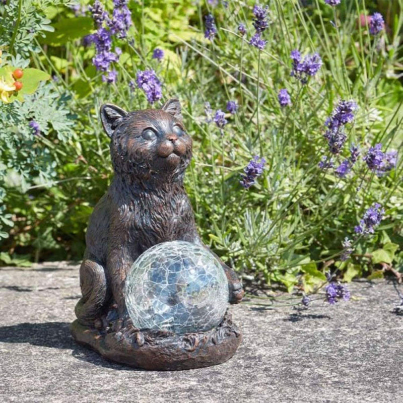 Novelty Solar Powered Cat Statue Ornament Multicolour LED