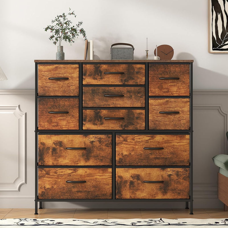 Chest of Drawers 11 Drawer Large Dresser Metal Frame MDF Top Bedroom Storage