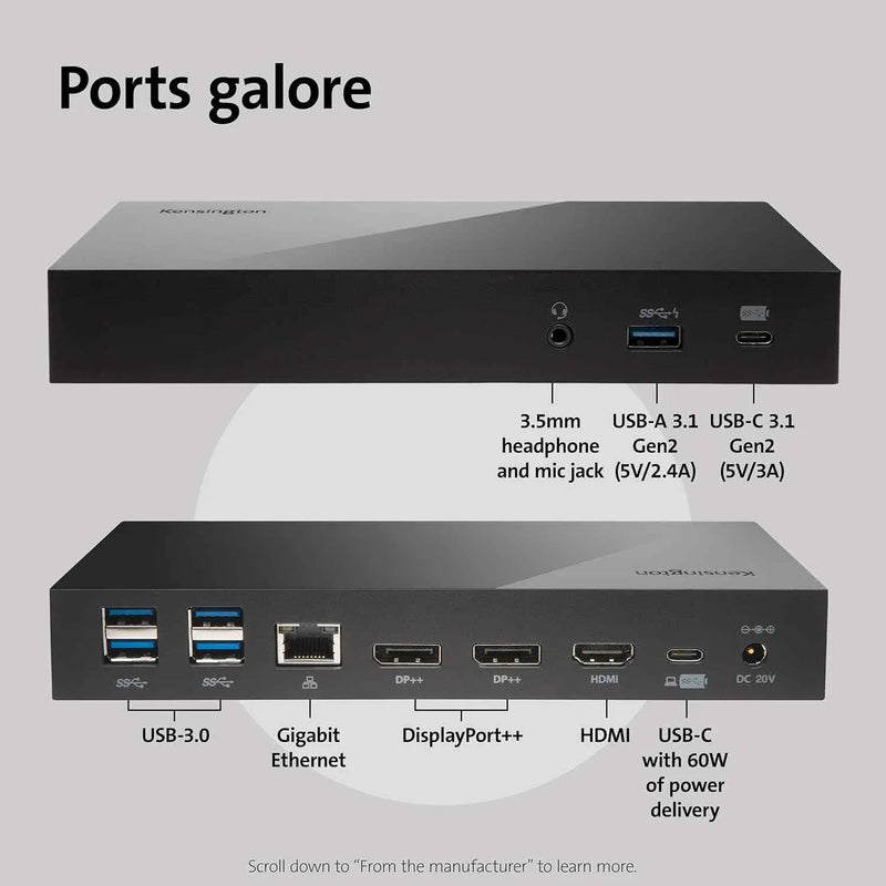 Kensington SD4800P Universal Docking Station Triple Display for Mac and Windows
