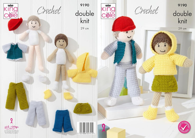 King Cole Crochet Pattern, Double Knit Dolls (9190), 29cm