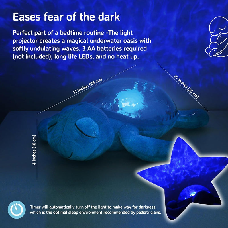 Cloud B Tranquil Turtle Rechargeable Projector Nightlight with White Noise Soothing Sounds - Ocean Blue
