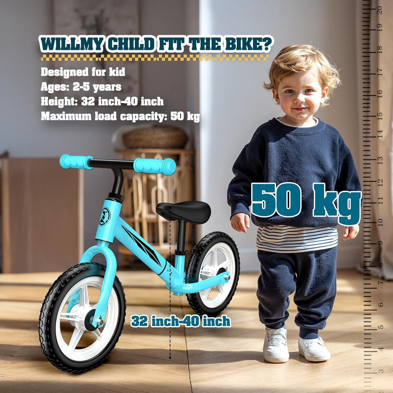 Kids Balance Bike (Ages 2-5) – Adjustable Seat & Handlebars, LED Light-Up Wheels, Supports up to 50kg | Blue