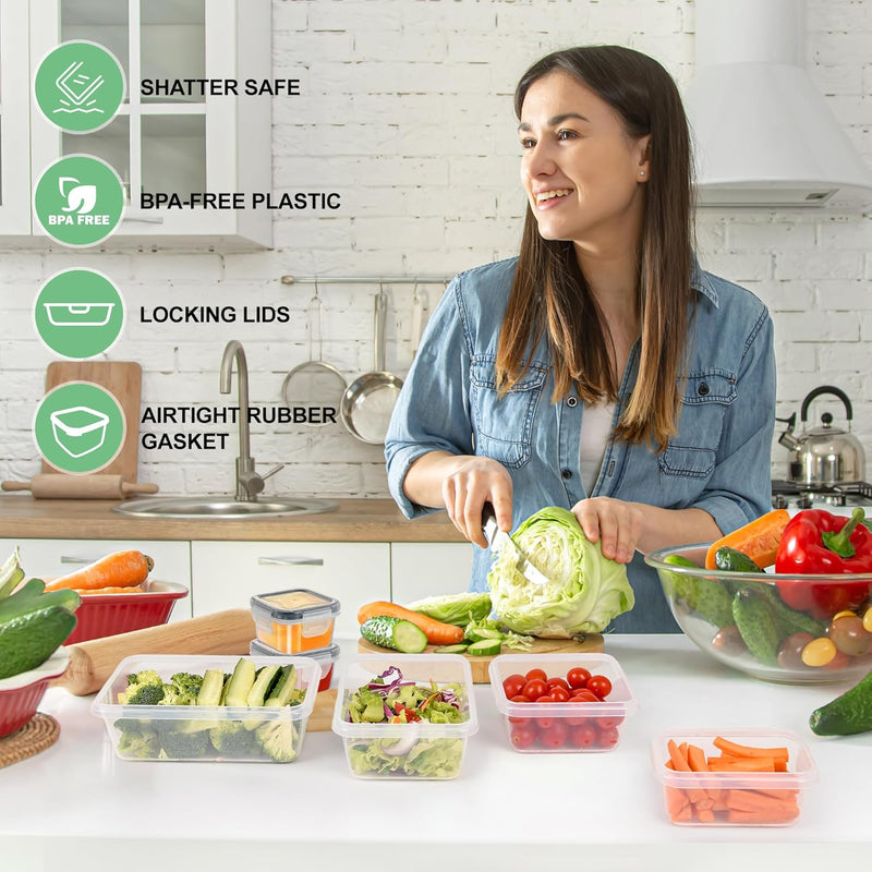 Alivio 24Pc Food Storage Containers, Meal Prep Containers with Leakproof Lid, Airtight Lunch Box, Microwave, Oven, Freezer & Dishwasher Storage Box Multiple Size (Transparent, Set of 24pc)