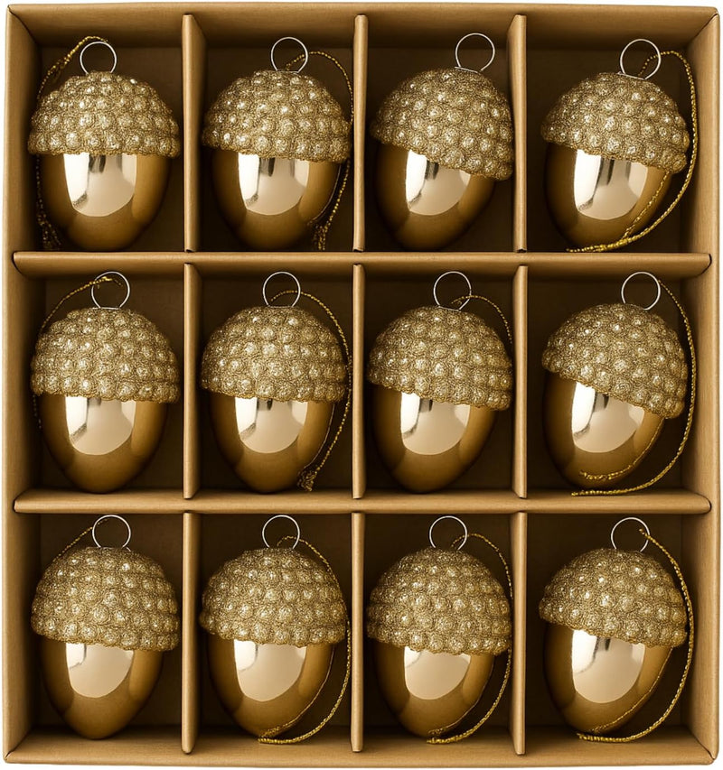 12 pack of Gold Acorn Xmas Baubles