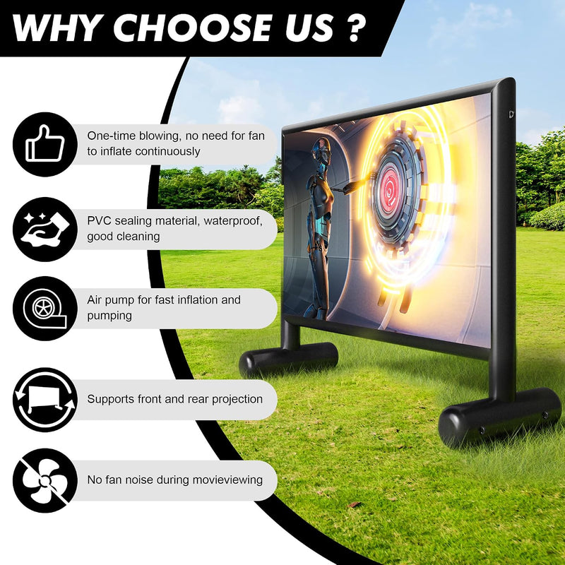 Inflatable Projector Screen 11FT PVC Airtight Outdoor Movie Screen with Air Blower