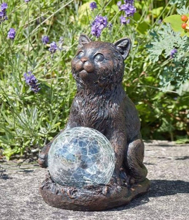 Novelty Solar Powered Cat Statue Ornament Multicolour LED
