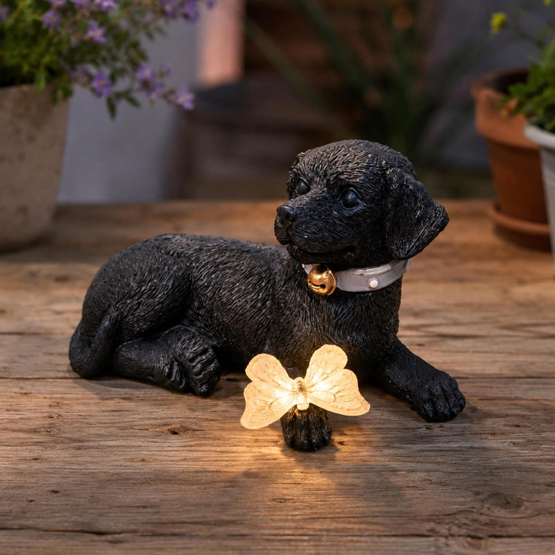 Puppy Statue with Butterfly Solar Light