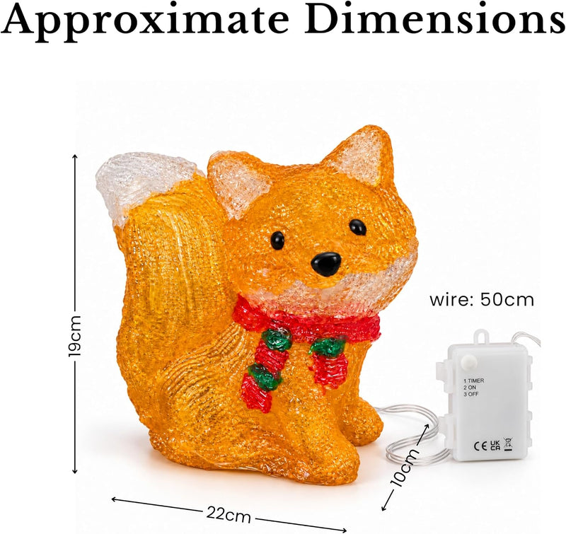 Light Up Acrylic Fox Christmas Decoration with Timer