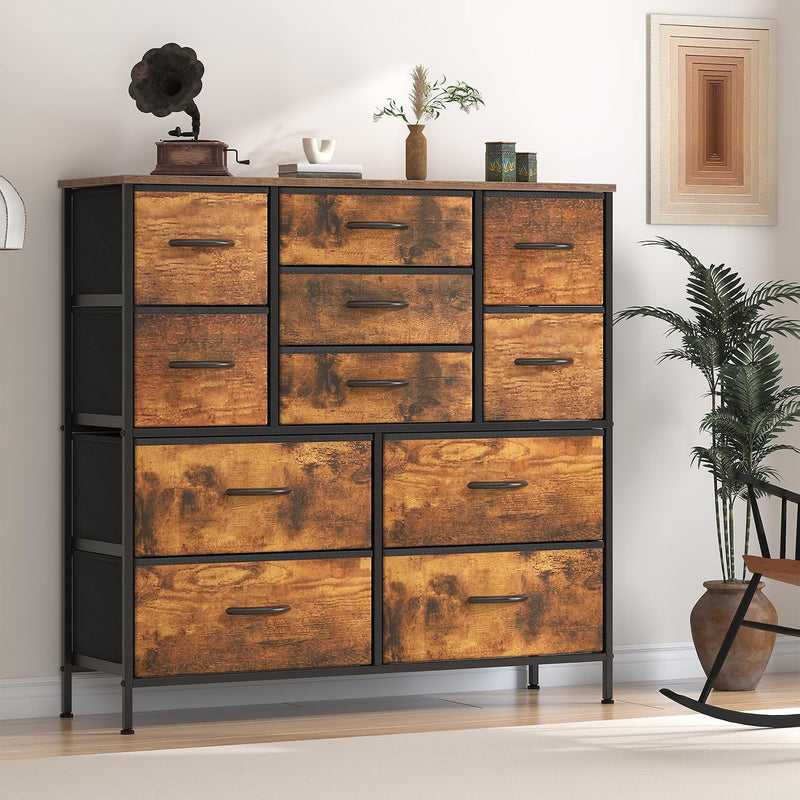 Chest of Drawers 11 Drawer Large Dresser Metal Frame MDF Top Bedroom Storage