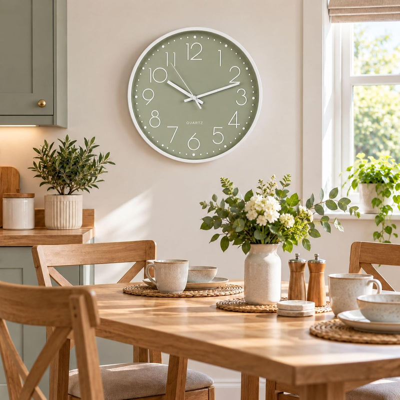 30cm Kitchen Wall Clock in Sage Green