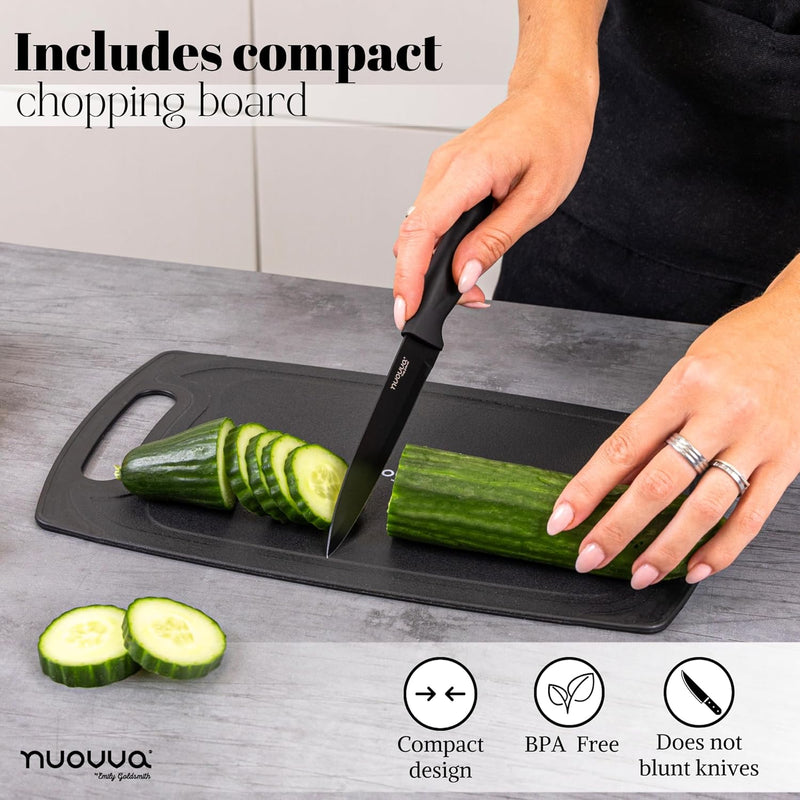 Cooking Utensils Set with Chopping Board – Knife Set with Block – Heat Resistant Silicone Utensils with Wooden Handle, Spoons, Ladles & Spatula – Kitchen Tools & Accessories – 17pcs, Grey – by Nuovva