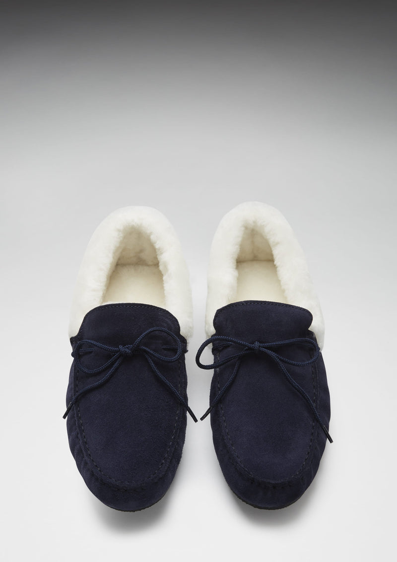 Slippers, sheepskin, navy blue suede